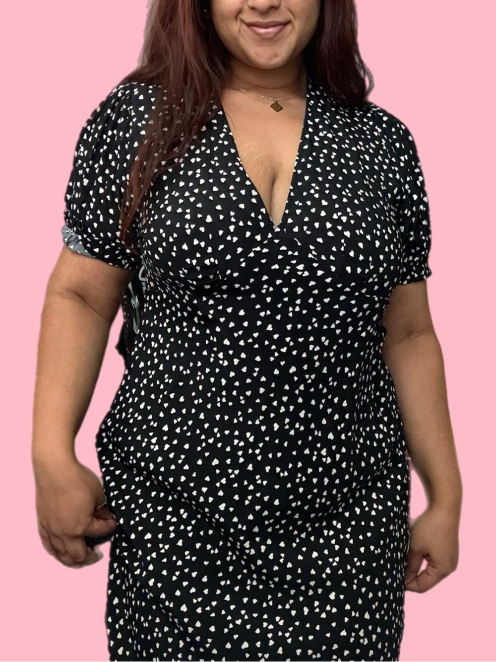 a new day heart print v-neck maxi - black